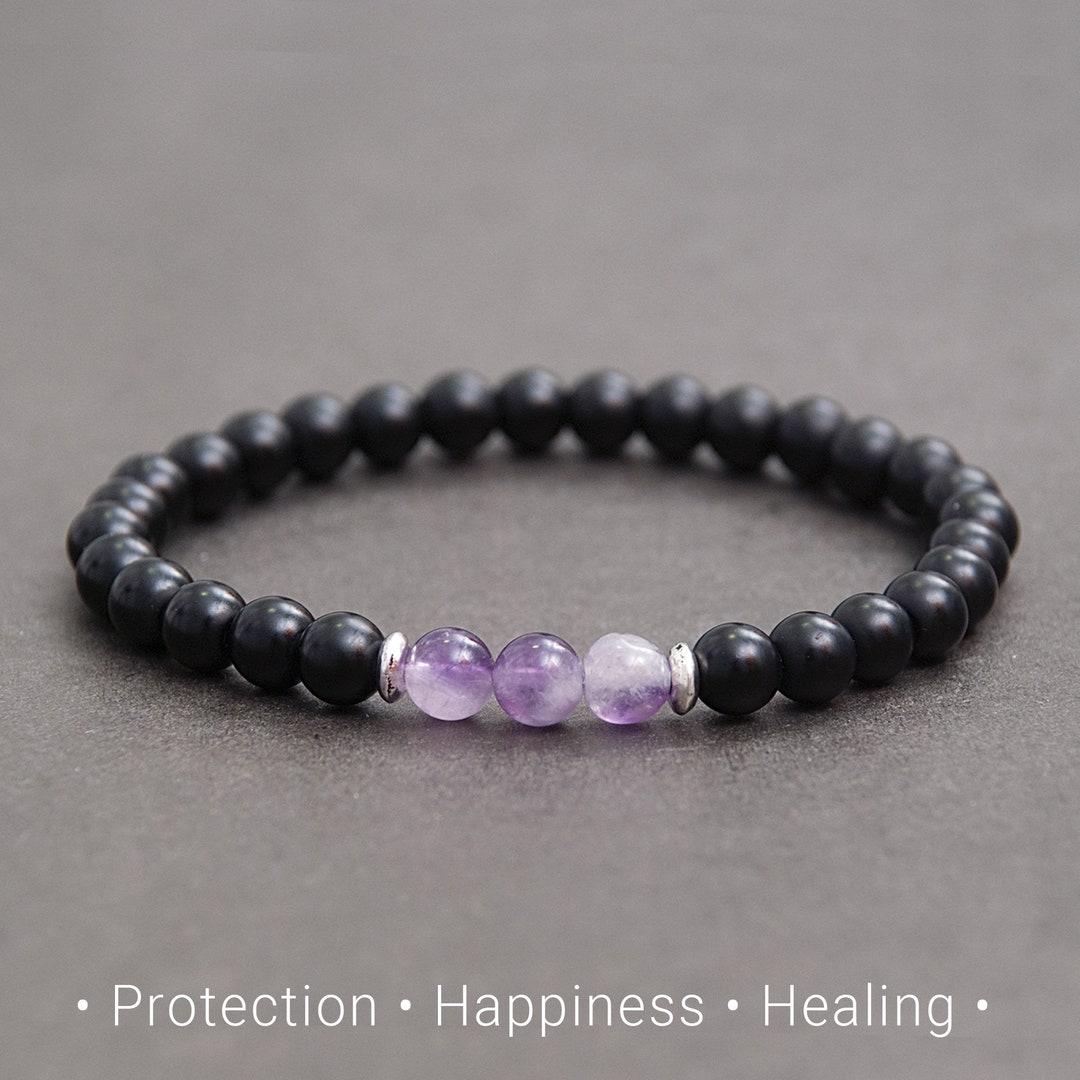 Stress Free Amethyst and Matte Onyx Stone Bracelet Protection - Etsy