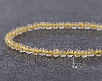 Yellow Rutilated Quartz Bracelet 4mm. Golden Rutile Quartz. Minimalist Crystal Beaded Jewelry Gift for Her or Him / 4mm