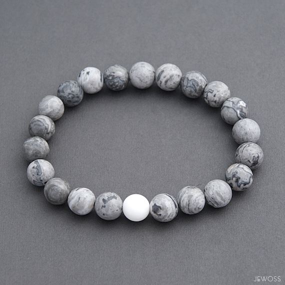 Gray Jasper Bracelet. Scenery Jasper Bracelet. Natural Mineral