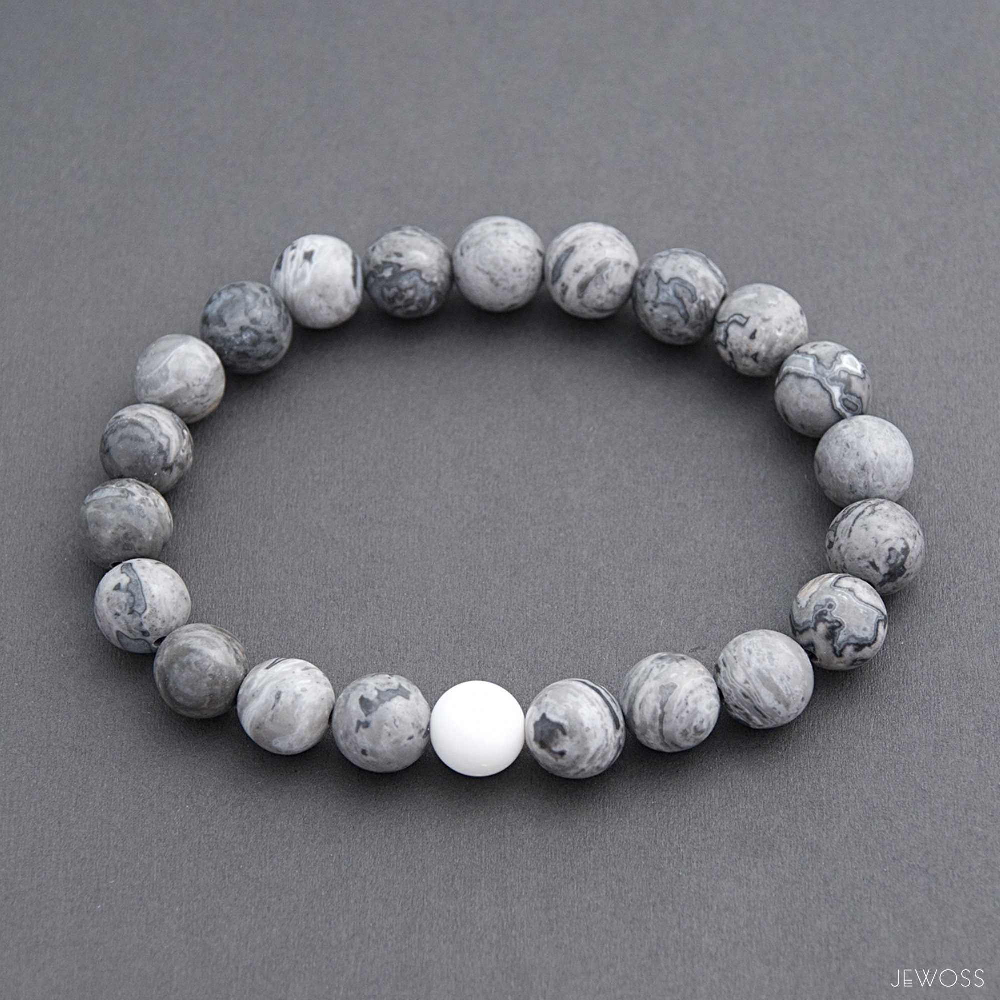 Grey Jasper Stone Bead Bracelet - 8mm-Wholesale