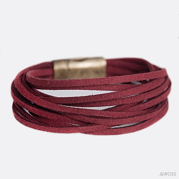 Marsala suede bracelet, Vinous multi strands bracelet, Unisex bracelet, Burgundy cord bracelet gift for her