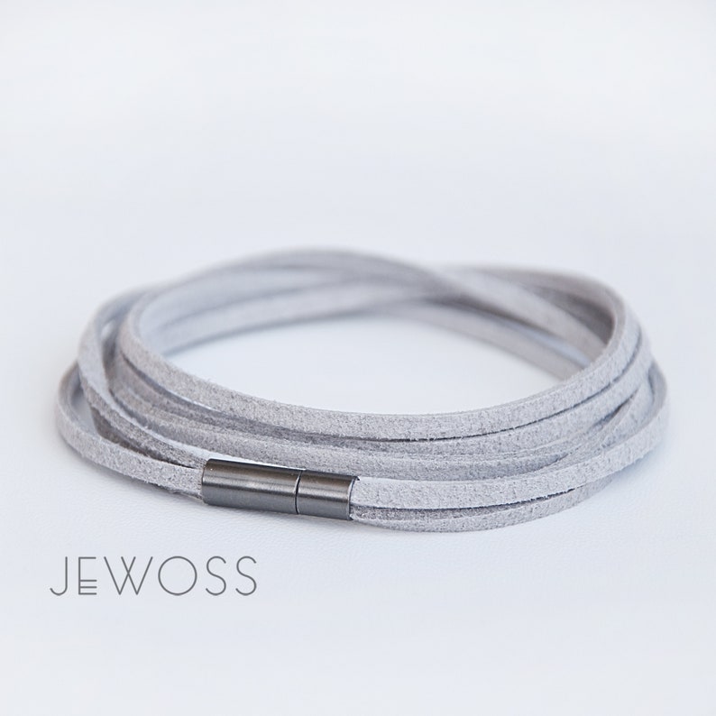 Gray minimalist bracelet, Double wrap suede bracelet, Multi strands bracelet, Handmade jewelry, Unisex Casual jewelry Gift under 15 image 4