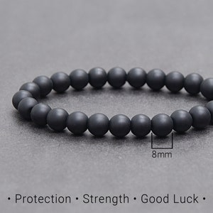 Black Single stone beaded bracelet made of Matte Onyx. Mens layering jewelry gift, Best gifts for boyfriend, father, brother / 8mm
