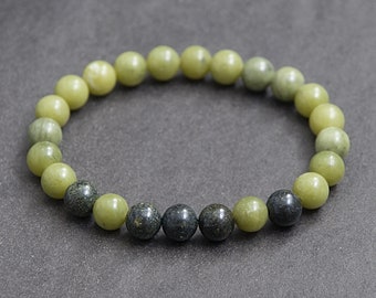 Serpentine and Green Jade bracelet, Calming and Connection with Nature energy stones, Heart chakra jewelry gift, Stack bracelet / 8mm