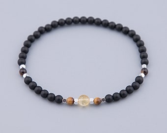 Citrine, Tiger Eye & Matte Onyx Beaded Bracelet, Abundance Jewelry / 4mm