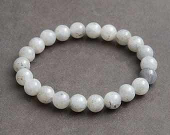 Calming stone Labradorite bracelet, Gray gemstone jewelry gift, Scorpio birthstone, Simple beaded bracelet / 8mm
