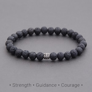 Heren vulkanische lava kralenarmband met roestvrijstalen bedel, Noorse minimalistische sieraden Scandinavische beschermingsarmband heidense armband / 6 mm