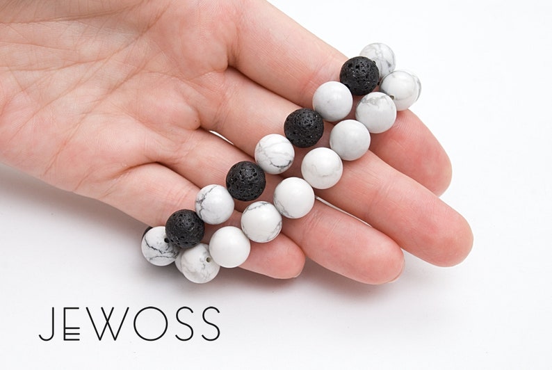 Black and White statement bracelets set Bridesmaid bracelet Howlite Lava Travelers gift Calming Boho stacked bracelets Courage stone