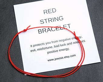 Red string bracelet with card, Kabbalah Red bracelet, Simple bracelet for protection and Good Luck, Friendship bracelet, Mini String anklet
