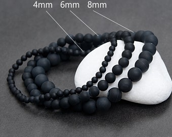 Black Jade Stone bracelet with Good Luck and Calming energy. Pisces birthstone jewelry gift. Beaded stack bracelet / 4-8mm