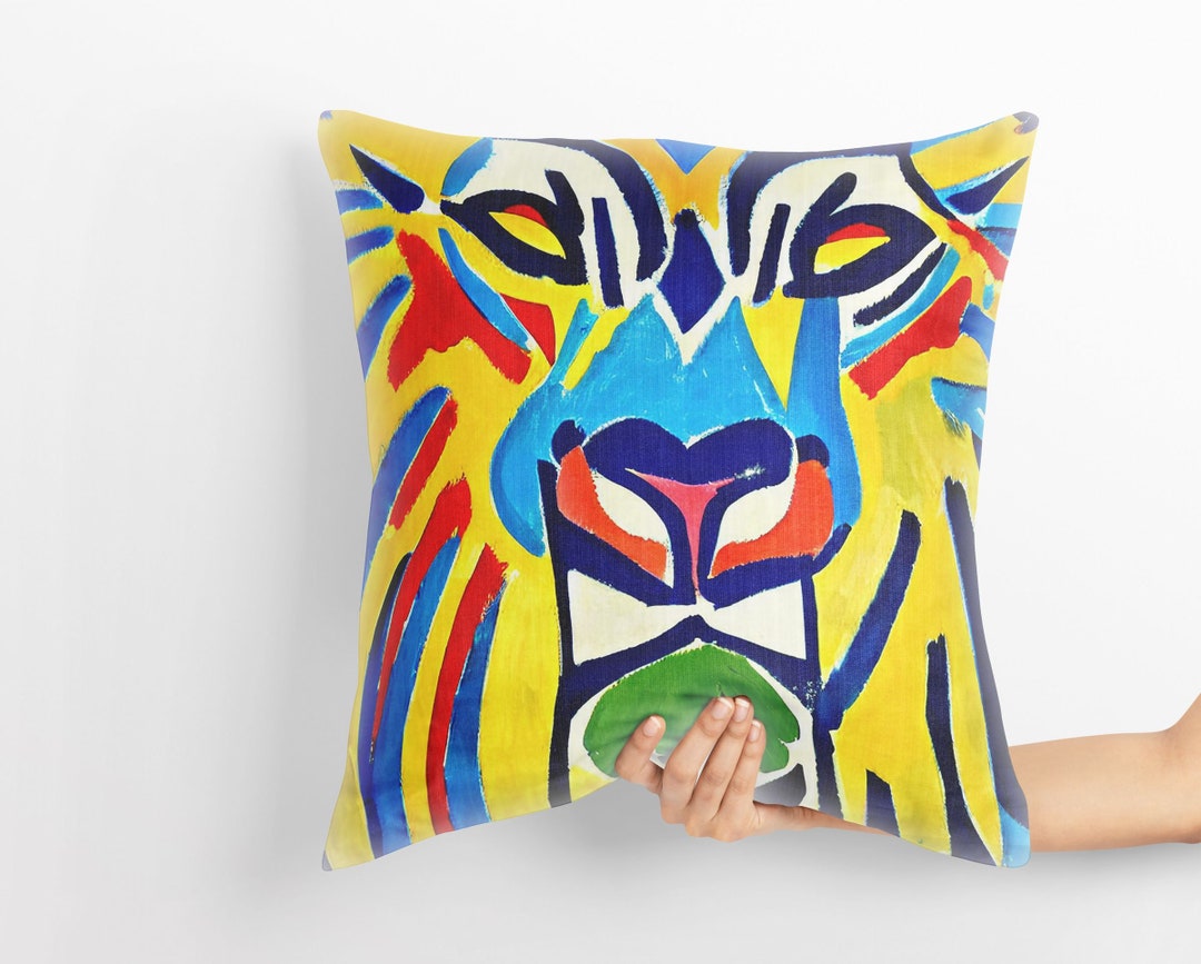 Original Art African Wildlife Lion King Pillow Case, Abstract Throw