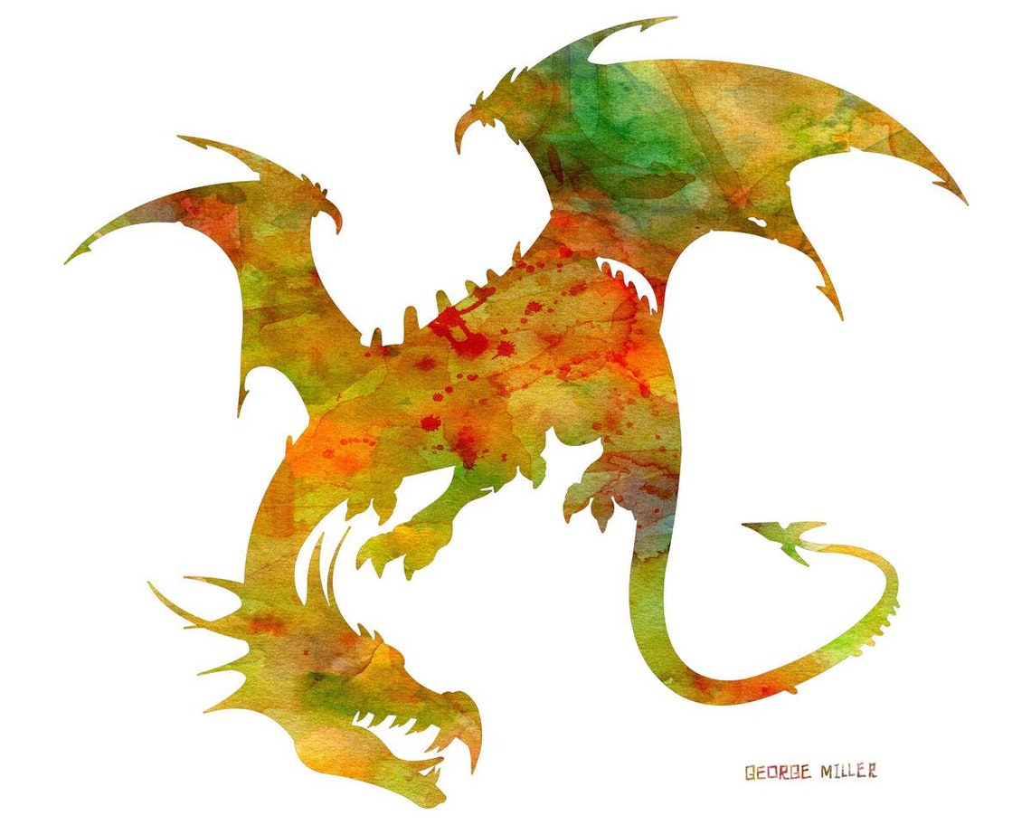 Drachen-Print Aquarell Druck Wandkunst abstrakte drucken | Etsy