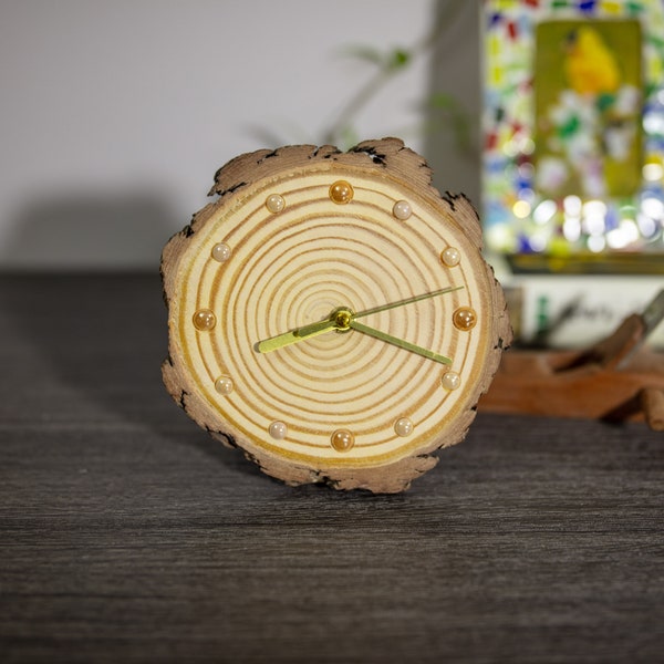 Handcrafted Pine Wood Table Clock - Eco-Friendly Home Decor - Ceramic Bead Timepiece - Unique Artisan Clock for Modern Homes - One of A Kind