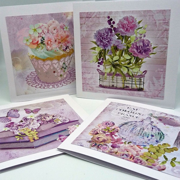 Set of 4 Notecards. Flowers, Butterflies, Eau de Cologne Books  FREE P&P