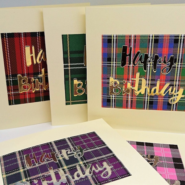 Happy Birthday Card Choice of 5 Scottish Tartans  Handmade in Argyll, Scotland FREE P&P UK