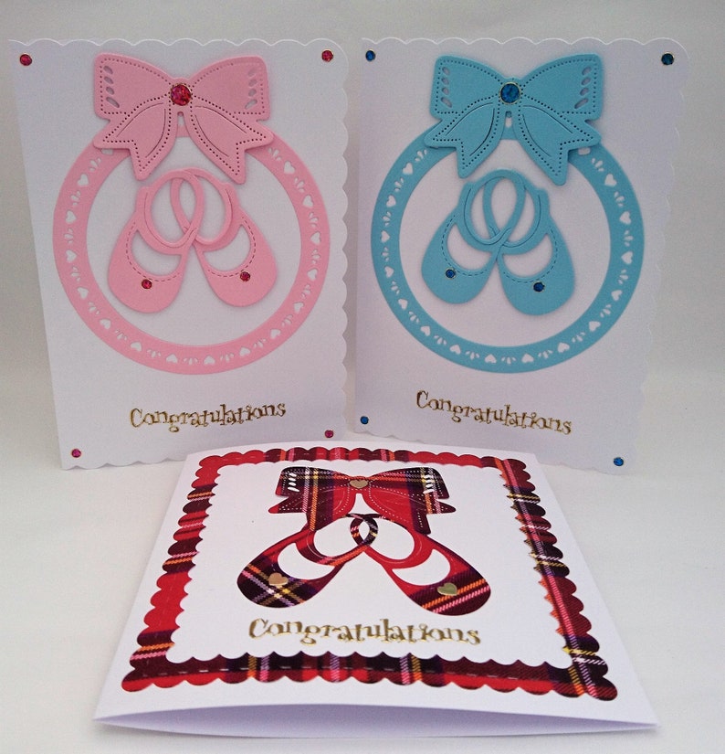 Newborn Baby Girl Card, Design Includes Pink Baby Shoes, Pink Bow, Pink