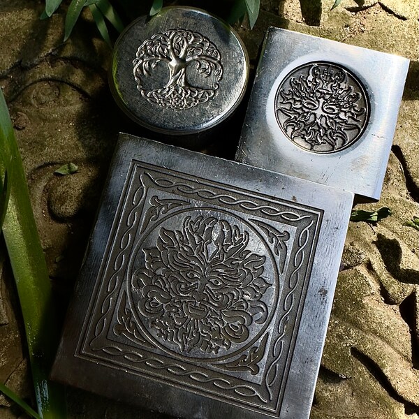 Green man and tree of life 3 pack set, medallion style, impression die, steel