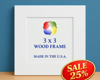 White 3x3 Solid Wood Picture Frame – Handmade in USA – 48 Colors Available – Mini Photo Frame – Farmhouse Decor – Square Picture Frame