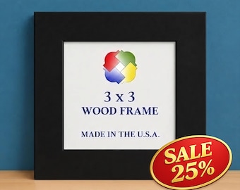 Black 3x3 Solid Wood Picture Frame | Handmade Wooden Photo Frame | Mini Square Frame | 48 Colors | Made in USA | Custom Size