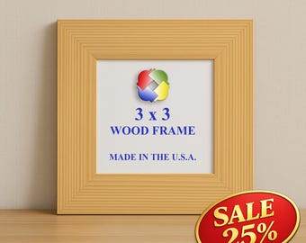 Handmade 3x3 Wood Picture Frame, Solid Pine, 48 Colors Available, Perfect for Small Photos and Keepsakes