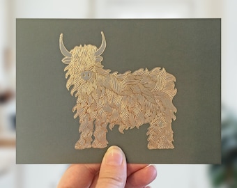Highland Cow Card - Scottish Card - Card for Him - Scottish Souvenir - Gold Foiled Card - Blank Card - Greetings Card
