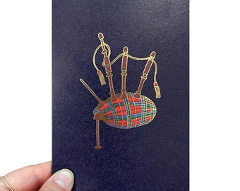 Bagpipes Card - Scottish Card - Card for Him - Scottish Souvenir - Gold Foiled Card - Blank Card - Greetings Card