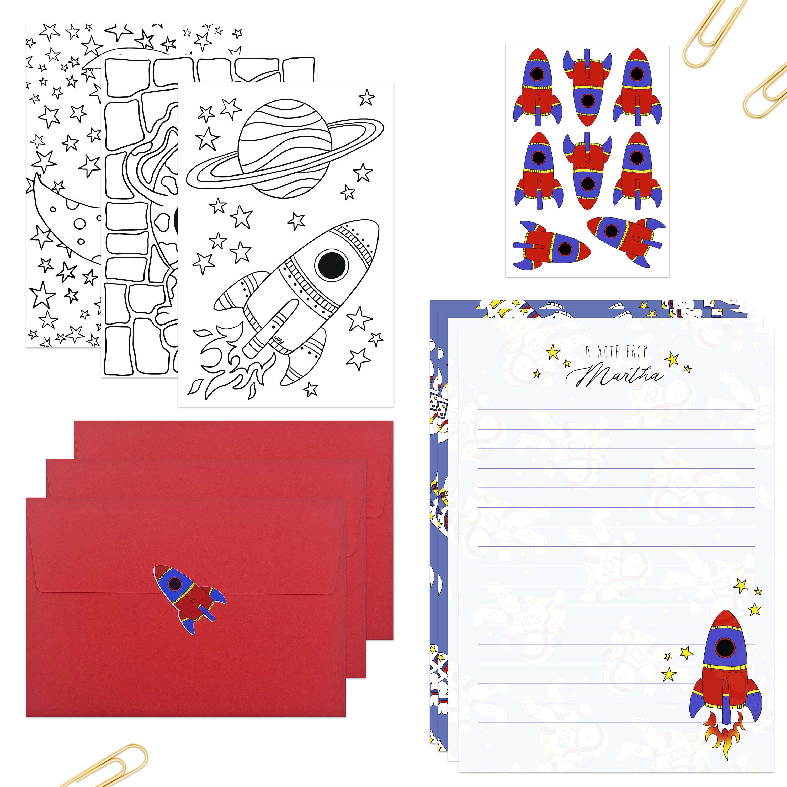 Space Astronaut Personalised Children's Stationery Set Letter Writing Paper and Envelopes