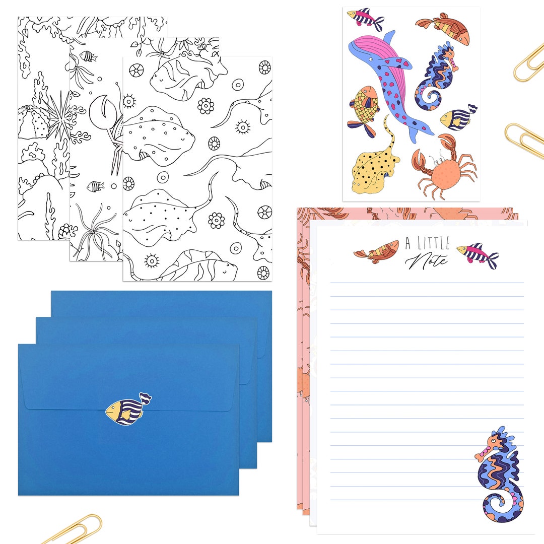 Ocean Letter Writing Set Letter Writing Stationery Kid's Letter Set Etsy