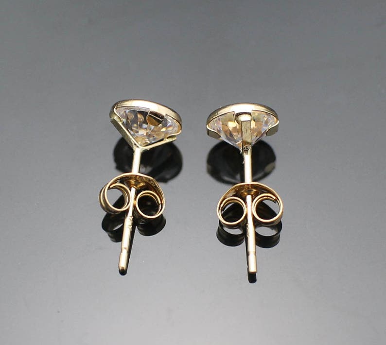 14K Yellow Gold 5.6mm Bezel cz Lab Created Diamond Earrings