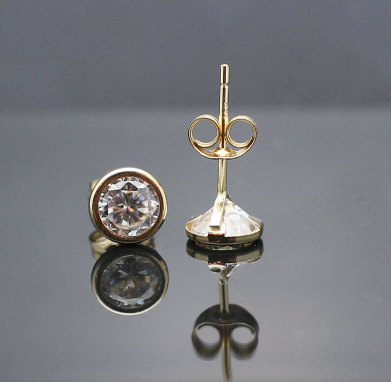14K Yellow Gold 5.6mm Bezel cz Lab Created Diamond Earrings
