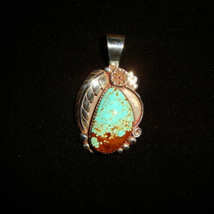 Navajo Custom Handcrafted Pendant, Gem Quality Number 8 Turquoise & Sterling Silver, artist signed, FREE SHIPPING