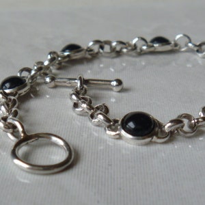 Thick 5mm box chain bracelet Rolo chain bracelet with black onyx Sterling braceletSilver chain bracelet Gift Anniversary Birthday Minimalism
