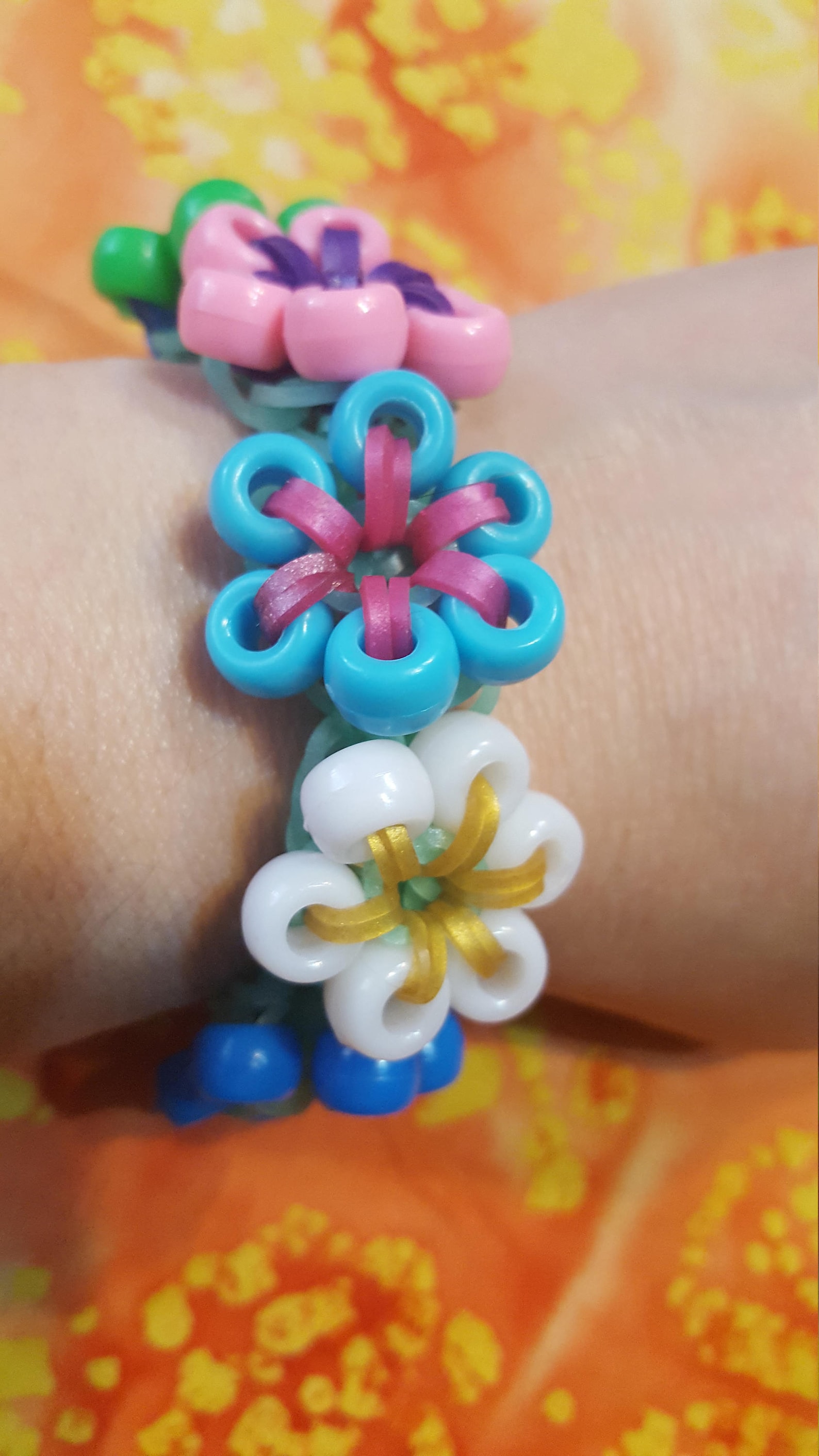 Rainbow Loom MultiColored Pony Bead Flower Stretchy Bracelet Etsy 日本