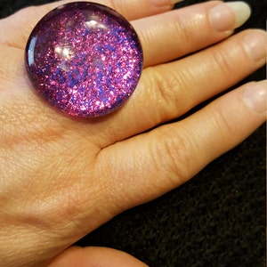 Hot Pink Glitter & Cobalt Blue Glass Ring