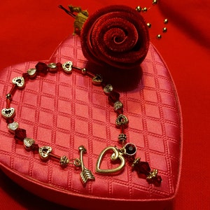 Ruby Red and Silver Toggle Heart Bracelet