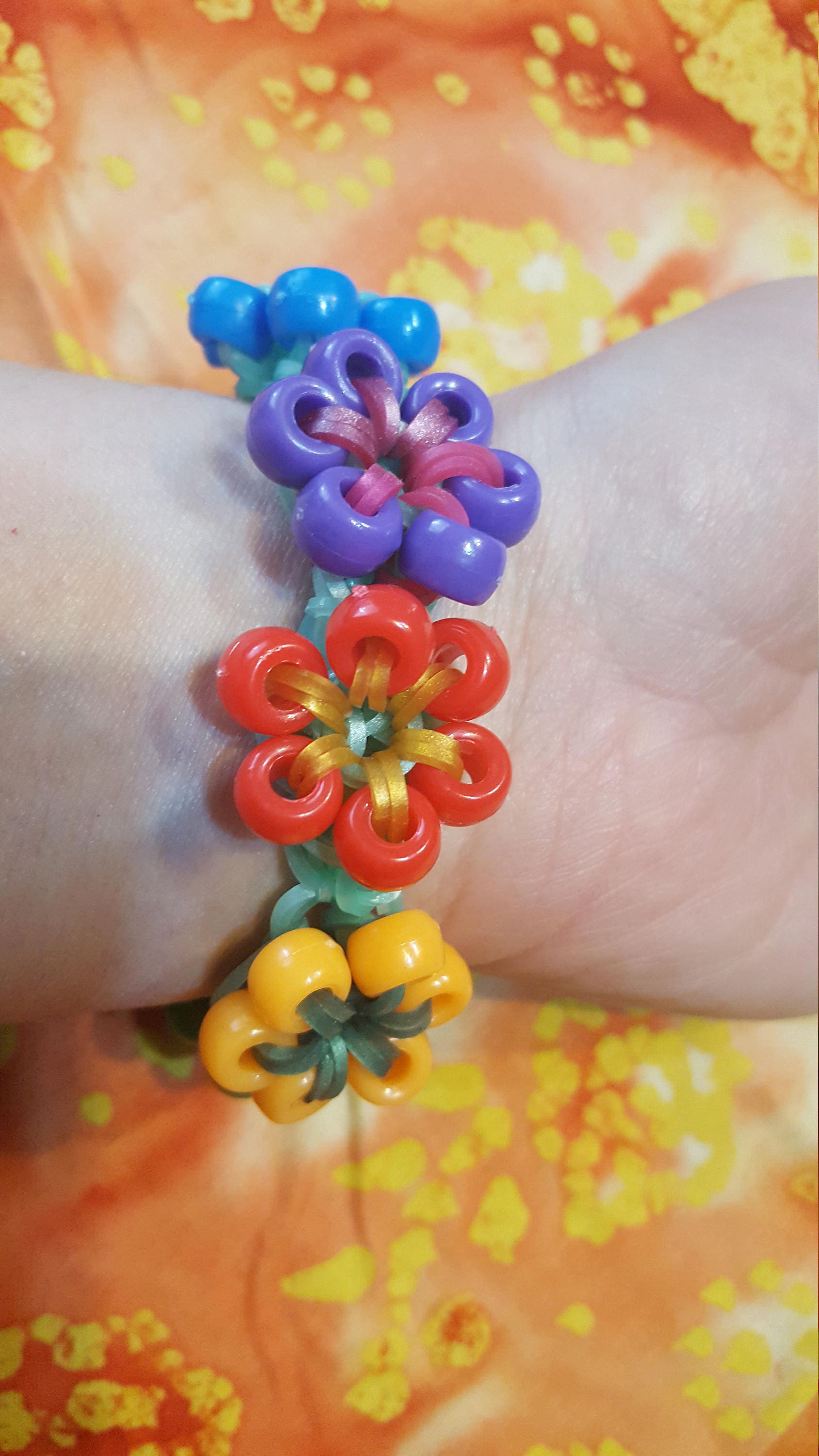 Rainbow Loom MultiColored Pony Bead Flower Stretchy Bracelet Etsy 日本