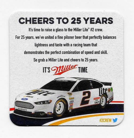 8 Nascar Coasters Brad Keselowski 2 Miller Lite Beer Etsy