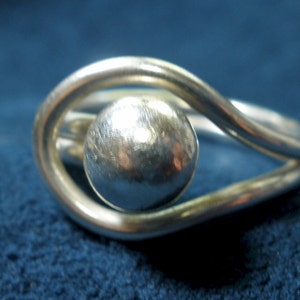 Sterling Silver Curved Ring With Solid Silver Ball
