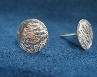 Reticulated Sterling Silver and Copper Disk Earrings