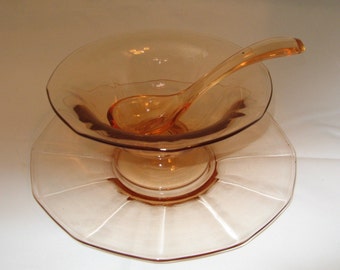 Fostoria Fairfax amber mayo/liner/spoon set