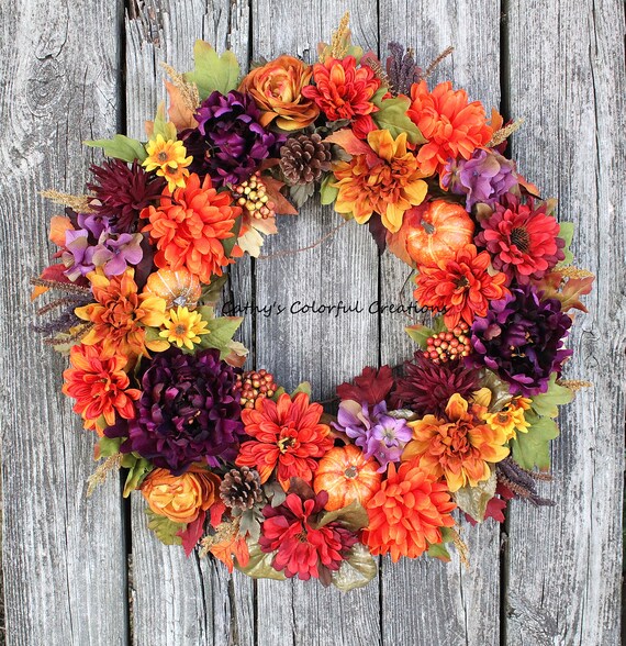 Clearance Fall Wreath Fall Decor Colorful Fall Wreath Etsy