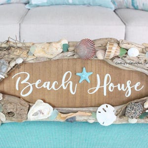 Beach House, Beach House Sign, Driftwood Sign, Driftwood Decor, Coastal Sign, Beach Sign, Coastal Decor, Beach Decor, Driftwood, Shells