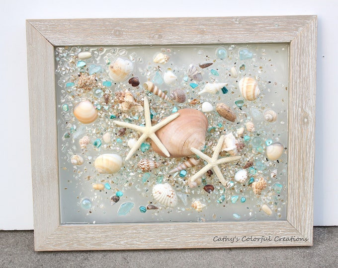 Beach Art, Shell Art, Beach Abstract, Sea Shell Art, Beach Resin Art ...