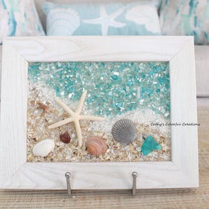 Beach Art, Shell Art, Beach Window, Shell Window, Beach Glass Art, Sea Glass Art, Beach in Frame, Beach Decor, Coastal Decor