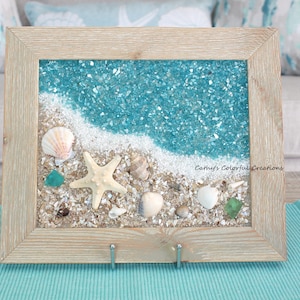 Beach Art, Shell Art, Beach Window, Shell Window, Beach Glass Art, Sea Glass Art, Beach in Frame, Beach Decor, Coastal Decor