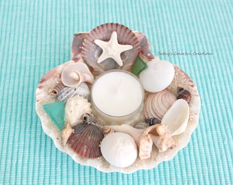 Candle Holder, Shell Candle Holder, Scallop Shell, Shell Designs, Shell Decor, Coastal Table Decor, Tea Light Holder, Shell Tea Light, Beach