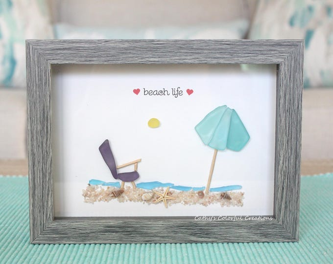 Sea Glass Art, Beach Art, Glass Art, Coastal Art, Framed Sea Glass Art ...