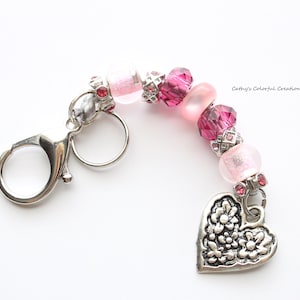 Heart Key Chain, Heart Purse Charm, Key Holder, Beaded Key Chain, Beaded Purse Charm, Heart Pendant, Heart Charm, Heart Car Charm, Pink