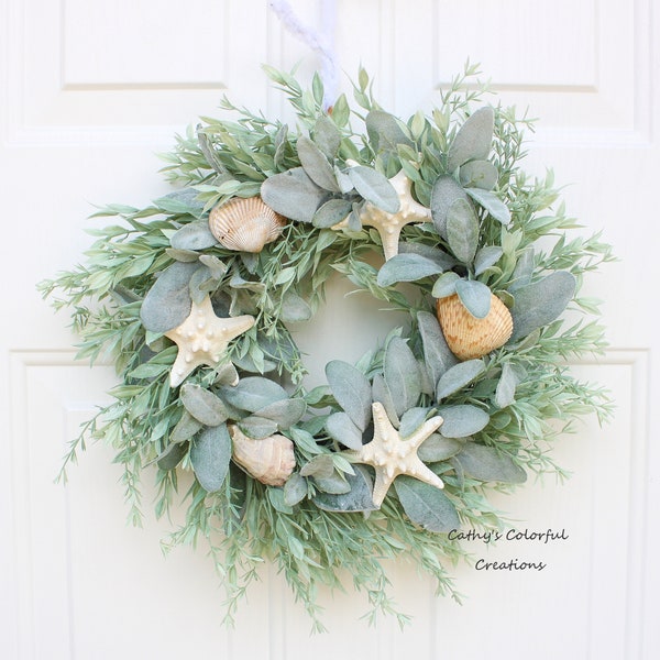 Beach Wreath, Coastal Wreath, Shell Wreath, Starfish Wreath, Grapevine Wreath, Beach Decor, Coastal Decor, Coastal Door Wreath, Beach Door