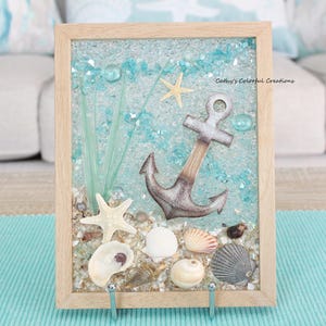 Beach Art, Shell Art, Beach Window, Shell Window, Beach Glass Art, Sea Glass Art, Beach in Frame, Beach Decor, Coastal Decor
